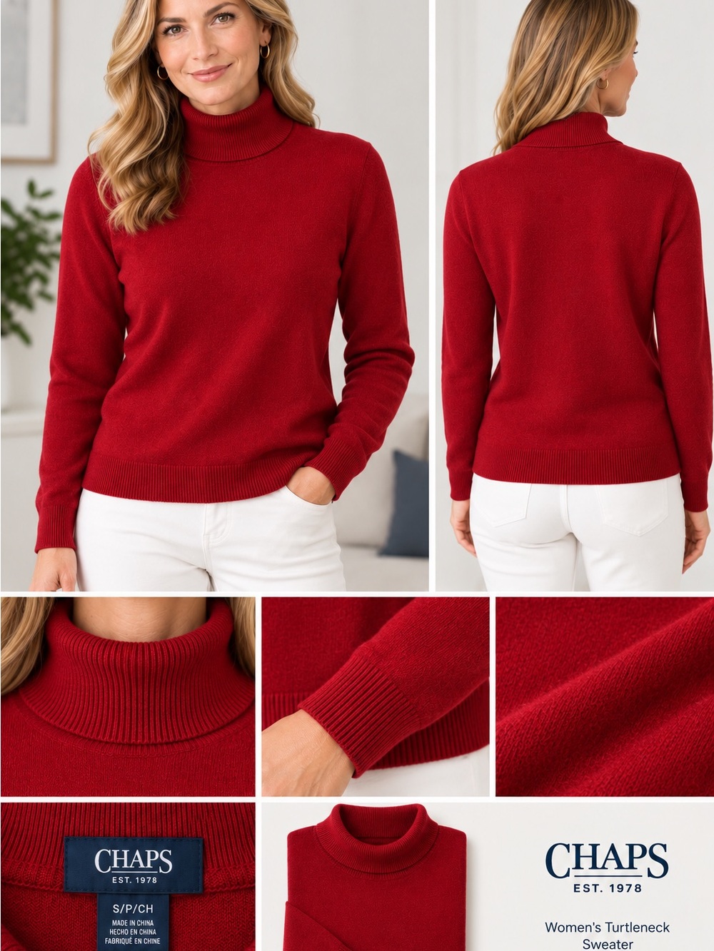 Chaps Red Turtleneck Sweater - Classic Knit Women’s New S